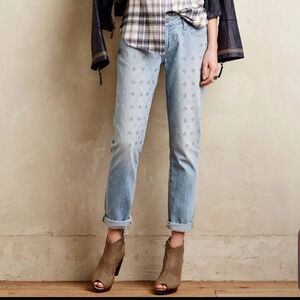 Paige Rare Jimmy Skinny Straight Jeans with rhinestones light wash 24